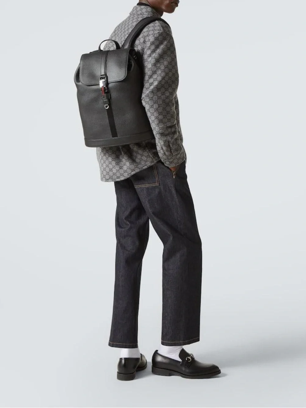 NWT Gucci Leather Backpack Black Men’s with Green Red Web